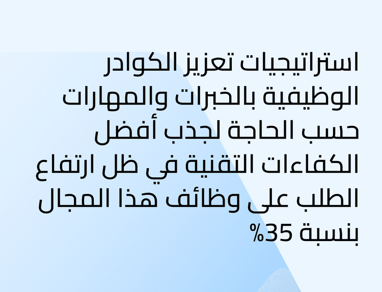 استراتيجيات تعزيز الكوادر الوظيفية بالخبرات والمهارات حسب الحاجة لجذب أفضل الكفاءات التقنية في ظل ارتفاع الطلب على وظائف هذا المجال بنسبة 35% استراتيجيات تعزيز الكوادر الوظيفية بالخبرات والمهارات حسب الحاجة لجذب أفضل الكفاءات التقنية في ظل ارتفاع الطلب على وظائف هذا المجال بنسبة 35%